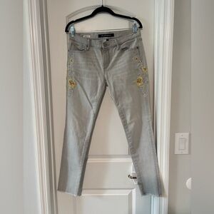 Driftwood Light Gray Floral Embroidered Denim